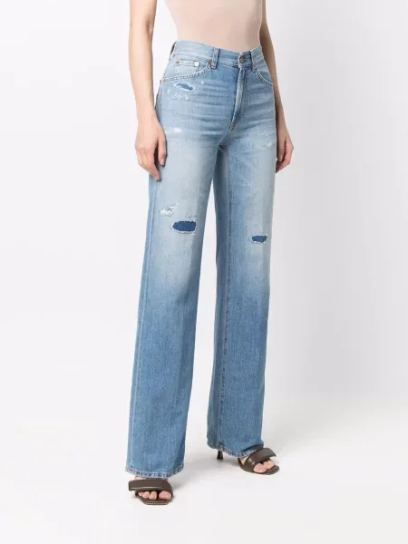 Szerokie jeansy Dondup z przetarciami niebieskie