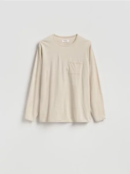 Reserved Longsleeve regular z kieszonką beżowy
