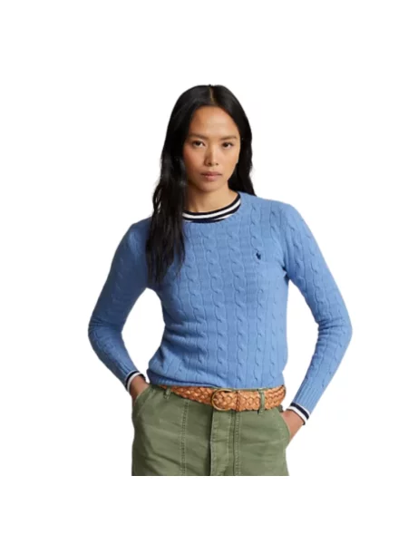 Sweter Polo Ralph Lauren biznesowy wełniany z długim rękawem niebieski