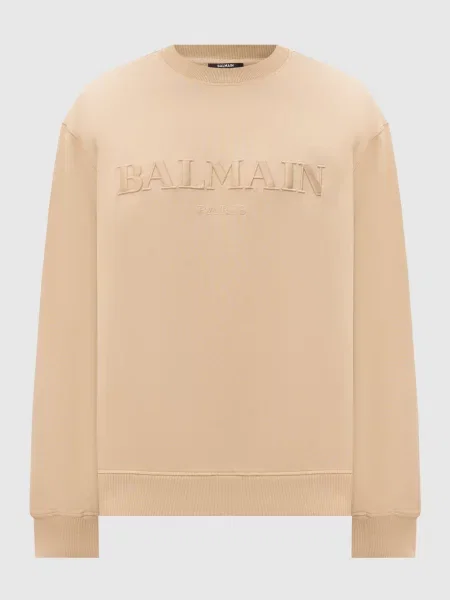 Світшот з вишивкою логотипа Balmain бежевий