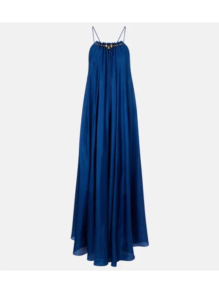 Rochie maxi Zimmermann de mătase cu mărgele cu gât halter albastru