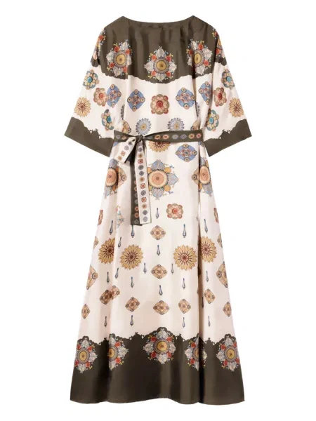 Jedwabna sukienka La Doublej w kwiatki z nadrukiem biała