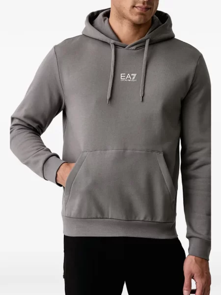 Суичър с качулка Ea7 Emporio Armani с принт с връзки сиво