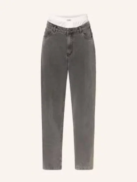 Karo Kauer Džíny S Širokými Nohavicemi Z Kombinace Materiálů dark grey washed šedé