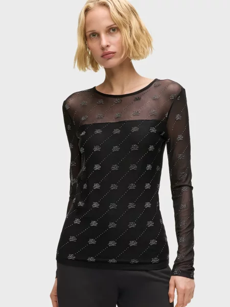 Страз топ Karl Lagerfeld з сіткою чорний