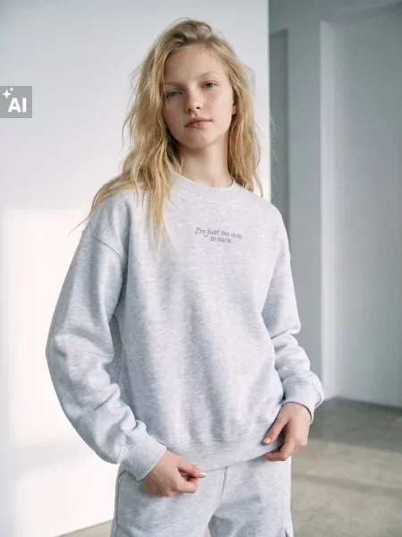 Sinsay Crewneck mikina s potiskem šedá