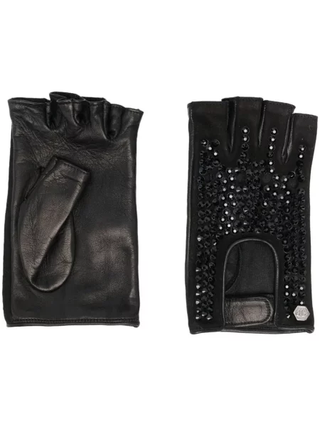 Mănuși Philipp Plein din piele de cristal negru