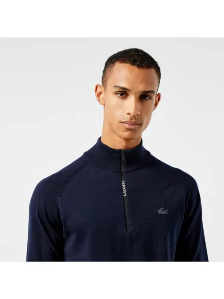 Lacoste Sweter Dzianinowy Regular Fit Z Półzamkiem W Kolorze Granatowym granatowy