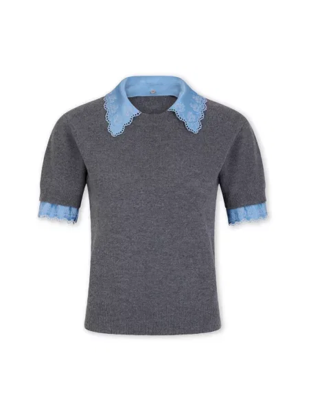 Sweter Rabanne wełniany z krótkim rękawem szary