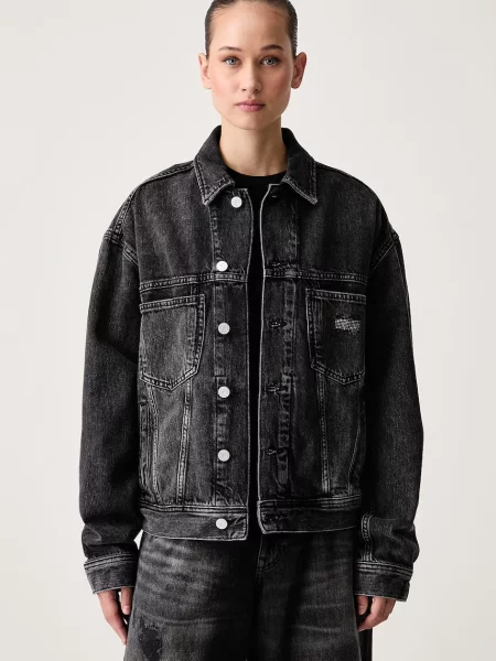 Tommy Jeans geacă de blugi pentru femei cu negru