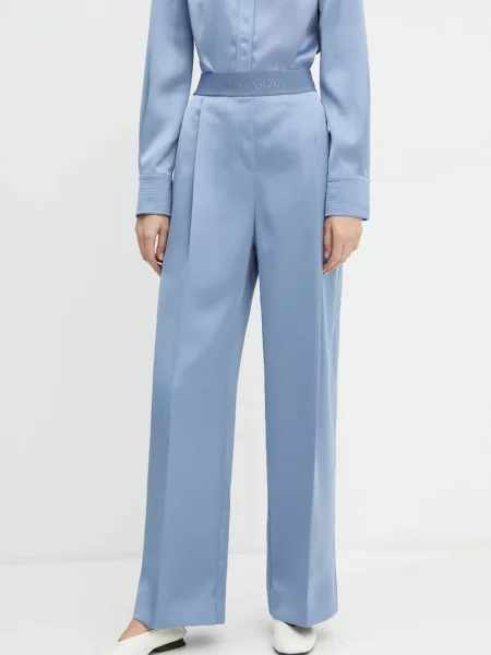 Stine Goya pantaloni femei lat high waist albastru