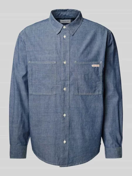 Koszula jeansowa o kroju regular fit z detalem z logo model ‘EASY CHAMBRAY’ Calvin Klein Jeans niebieska