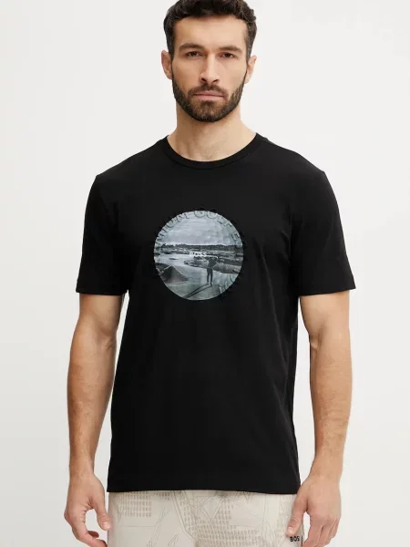 BOSS Green tricou bărbați cu imprimeu negru