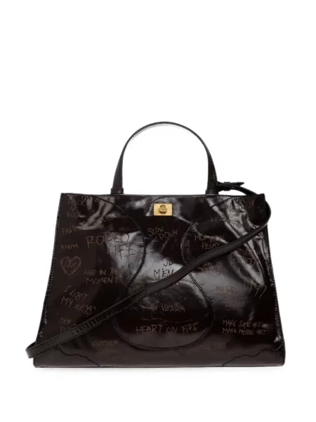 Geantă shopper Zadig&voltaire din piele cu imagine negru