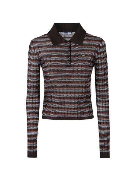 Tricou polo Prada de mătase maro