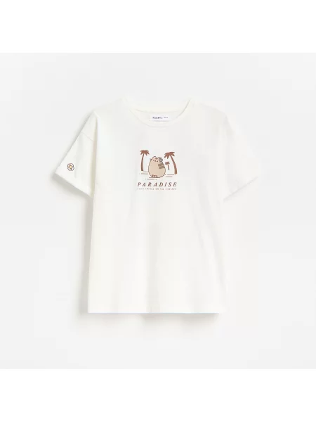 Reserved Tričko s potiskem na zádech Pusheen krémová
