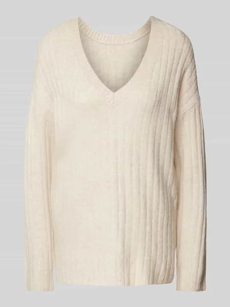 Sweter z dzianiny z dekoltem w serek model ‘MIRAZ’ Vila beżowy