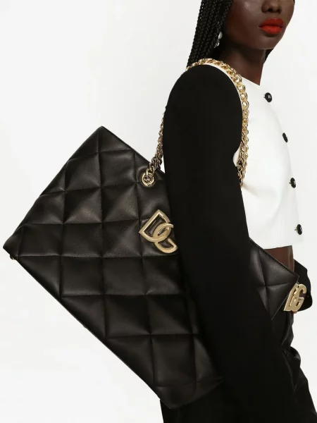 Shopper rankinė Dolce & Gabbana dygsniuotas juoda