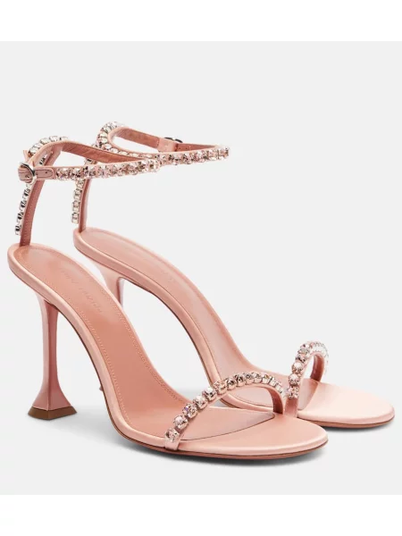 Sandale Amina Muaddi din satin de cristal roz