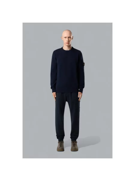 Sweter Stone Island wełniany z okrągłym dekoltem z kamieniami niebieski