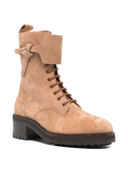 Botine Jimmy Choo cu șireturi din dantelă maro