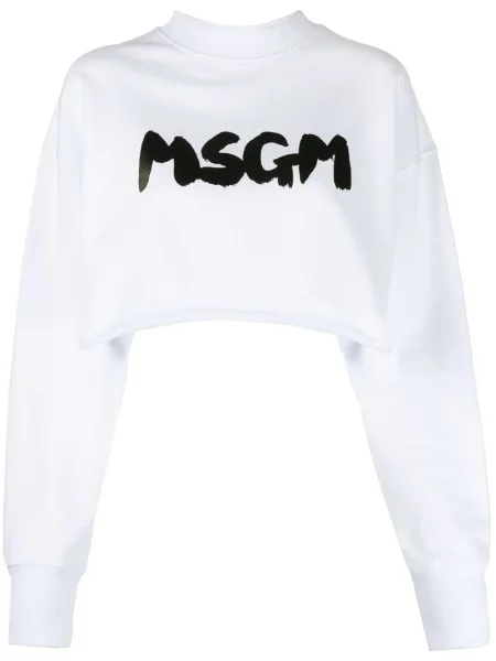 Bluza Msgm z nadrukiem o krotszym kroju biała