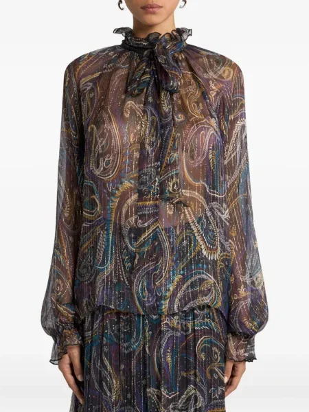 Bluză Etro de mătase cu model paisley violet