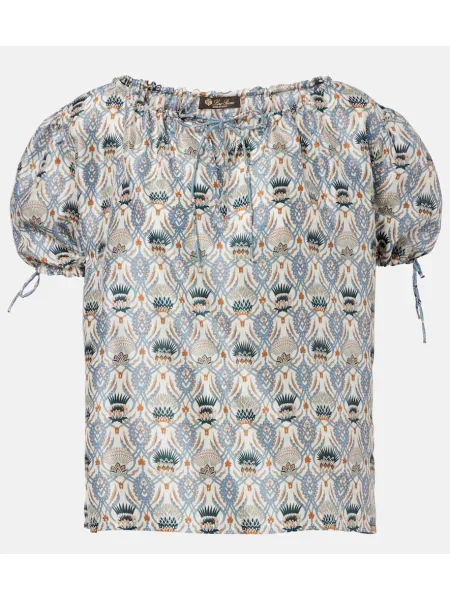 Top Loro Piana de mătase cu imagine roz