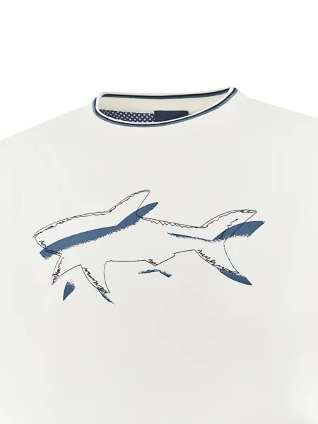 Tricou Paul & Shark cu imagine din jerseu alb