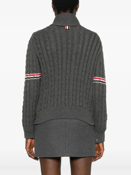 Cardigan Thom Browne cu dungi tricotate gri