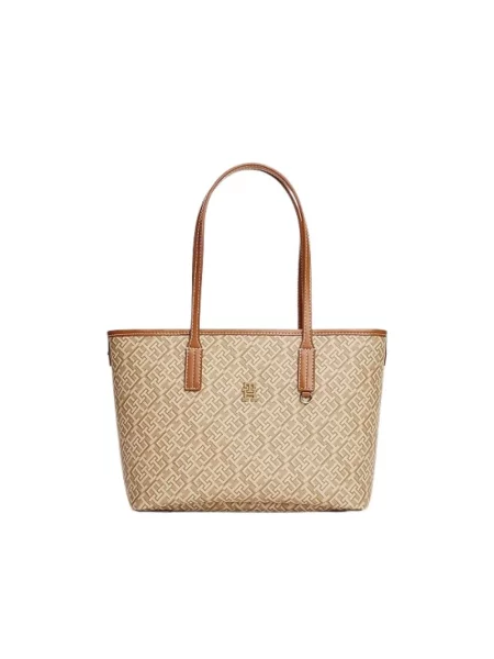 Duża torebka skórzana Tommy Hilfiger skórzana beżowa