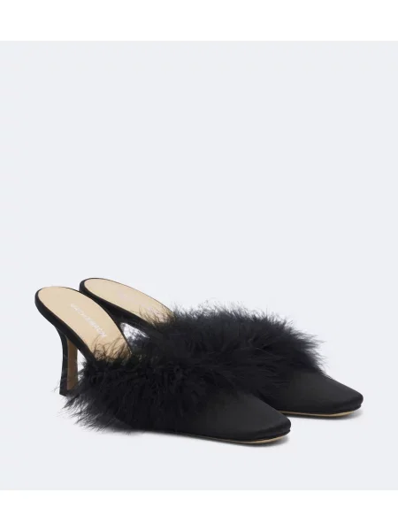 Papuci tip mules Mach & Mach din satin negru