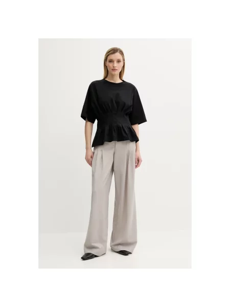 Remain spodnie z domieszką wełny szerokie high waist szary