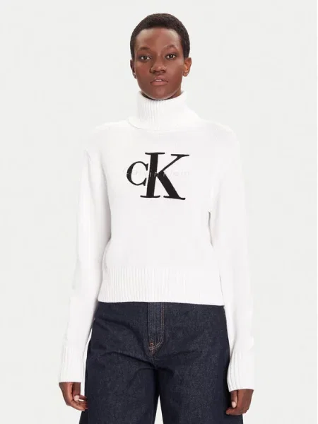 Calvin Klein Jeans Pulover Chenille crna bijela