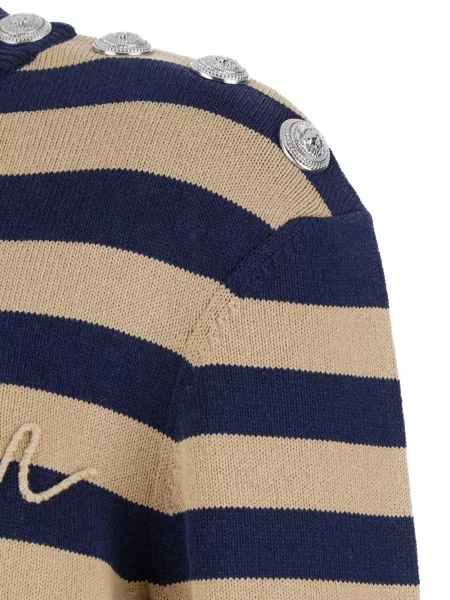 Pulover Balmain cu broderie cu dungi maro