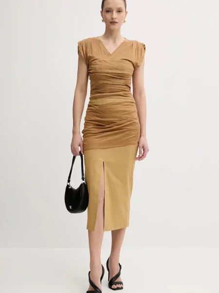 Льняна блузка Pinko однотонна зелений