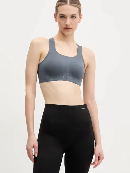 Спортен сутиен Calvin Klein Performance синьо с изчистен дизайн сиво