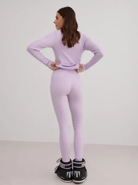 Legginsy prążkowane wełniane z wysokim stanem fioletowe