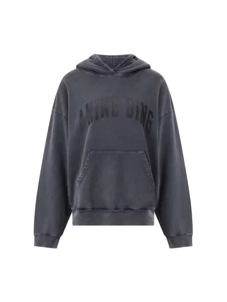 Anine Bing bluza Harvey Sweatshirt szary z kapturem z nadrukiem czarna