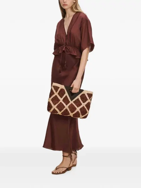 Rochie midi Veronica Beard cu volane din dantelă roșu