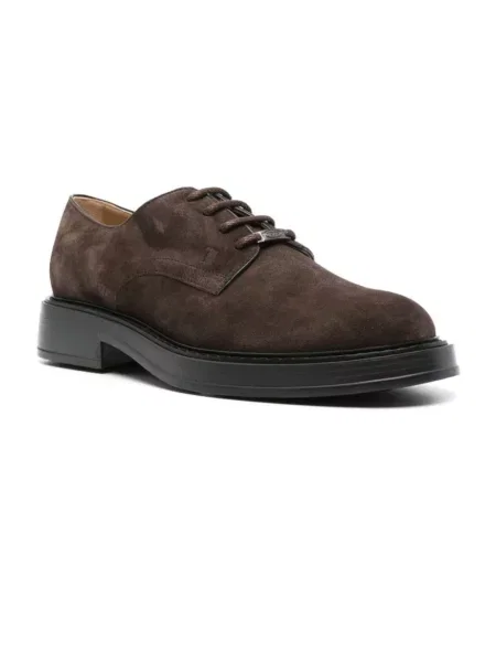 Półbuty Tod's zamszowe na płaskim obcasie brązowe