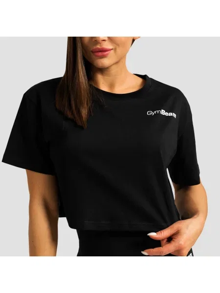 Koszulka fitness cropped luźna Limitless czarna