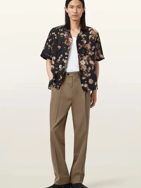 Панталон с вълна AllSaints TALLIS със стандартна кройка кафяво