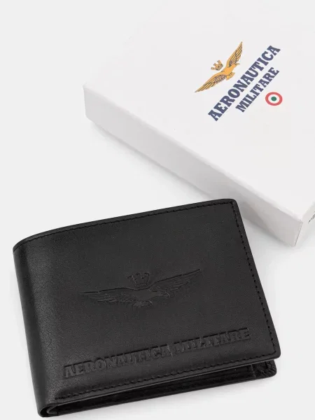 Шкіряний гаманець Aeronautica Militare чорний