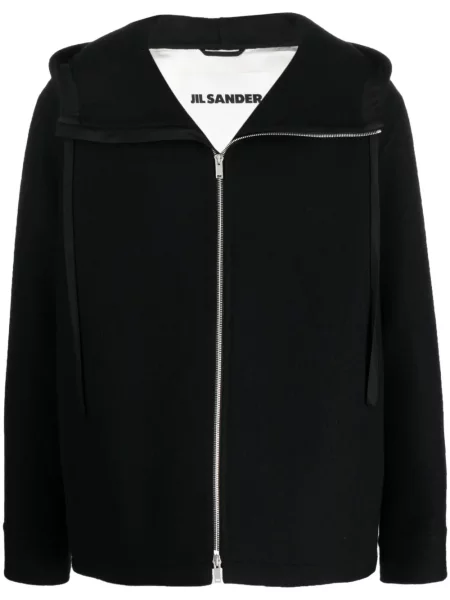 Geacă Jil Sander de lână cu glugă negru