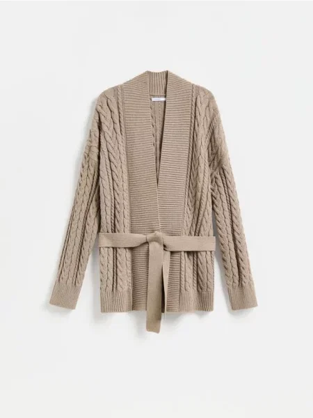 Reserved Cardigan cu cordon în talie cafeniu
