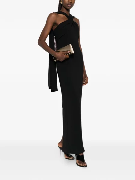 Rochie maxi Solace London cu gât halter negru