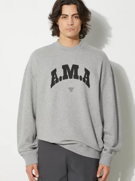 Marcelo Burlon melegítőfelső Ama Comfort Crewneck férfi nyomott mintás szürke