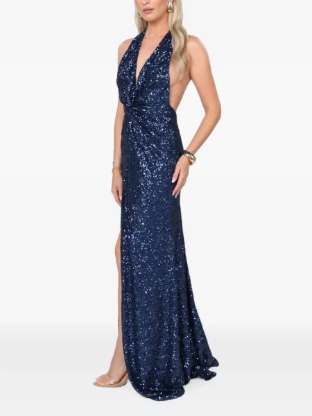 Rochie maxi Roserry cu paiete cu gât halter albastru
