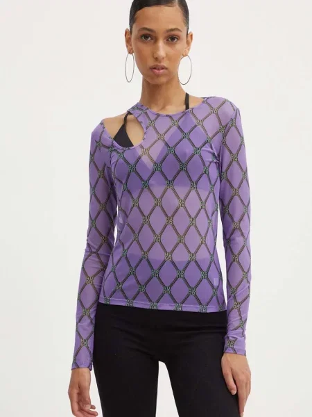 Majica z dolgimi rokavi HUGO vijolična